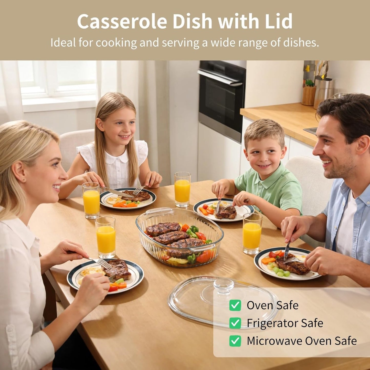 Skiennix 1.9 QT Oval Glass Casserole Dish - Clear Borosilicate, Oven & Fridge Safe, Easy-Clean Design
