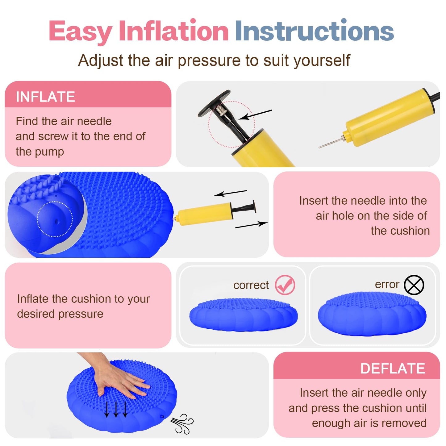 kisnbld Wobble Cushion, Extra Thick Wiggle Seat for Sensory Kids, Non-slip Balance Disc with Inflation Pump for Adults Core Strength, Posture Improvement & Physical Therapy (13.5in/34cm)