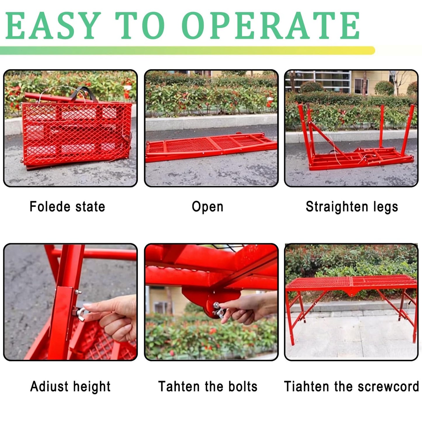 800LBS Foldable Scaffolding Platform, 71x16x60 Inch Alloy Steel Adjustable Height Portable Work Ladder, Ideal for Standard Staircase Painting Wiring Car Wash Home Decor & Industrial Maintenance
