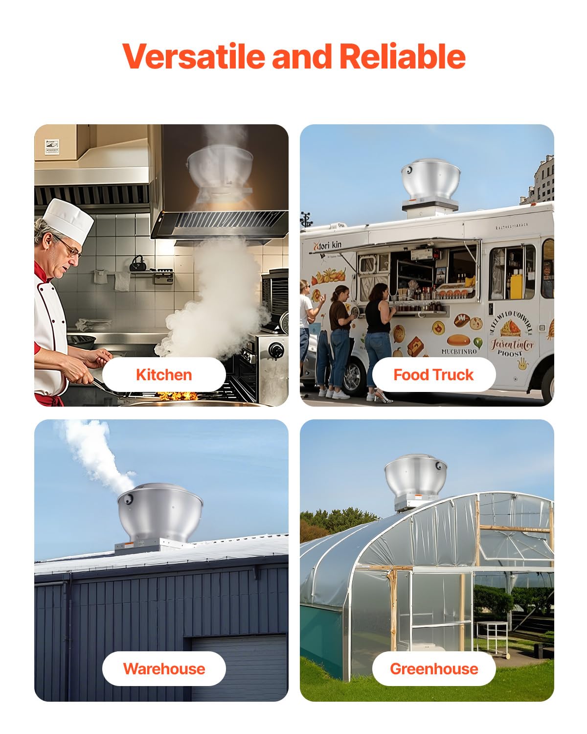 VEVOR Commercial Kitchen Exhaust Fan, 1616 CFM Restaurant Canopy Hood Exhaust Fan, 0.5HP 375W Direct Drive Food Truck Hood Vent, High Speed & Low Noise, for Warehouse, Agriculture