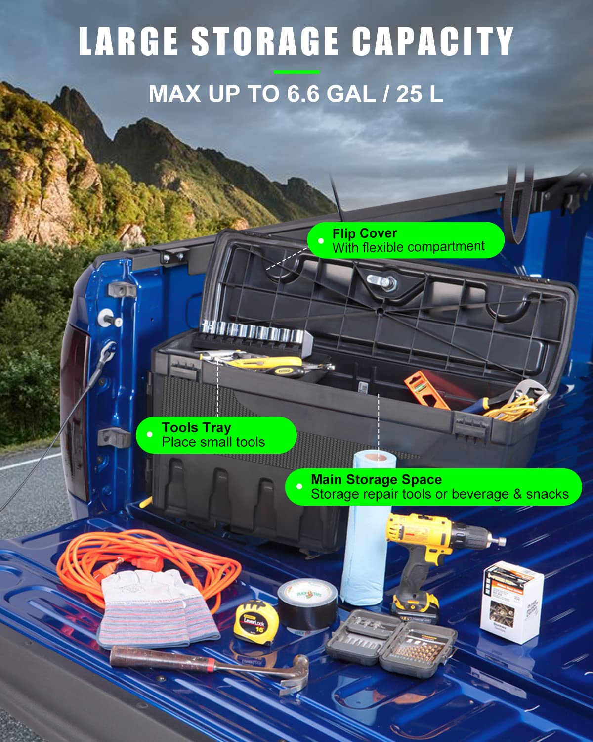 SCITOO Truck Bed Tool Box for Dodge Ram 1500/2500 / 3500 2002-2018 Left Driver Side,Multi-Compartment Dividers Organized Storage,Heavy Duty & No-Drill Installation