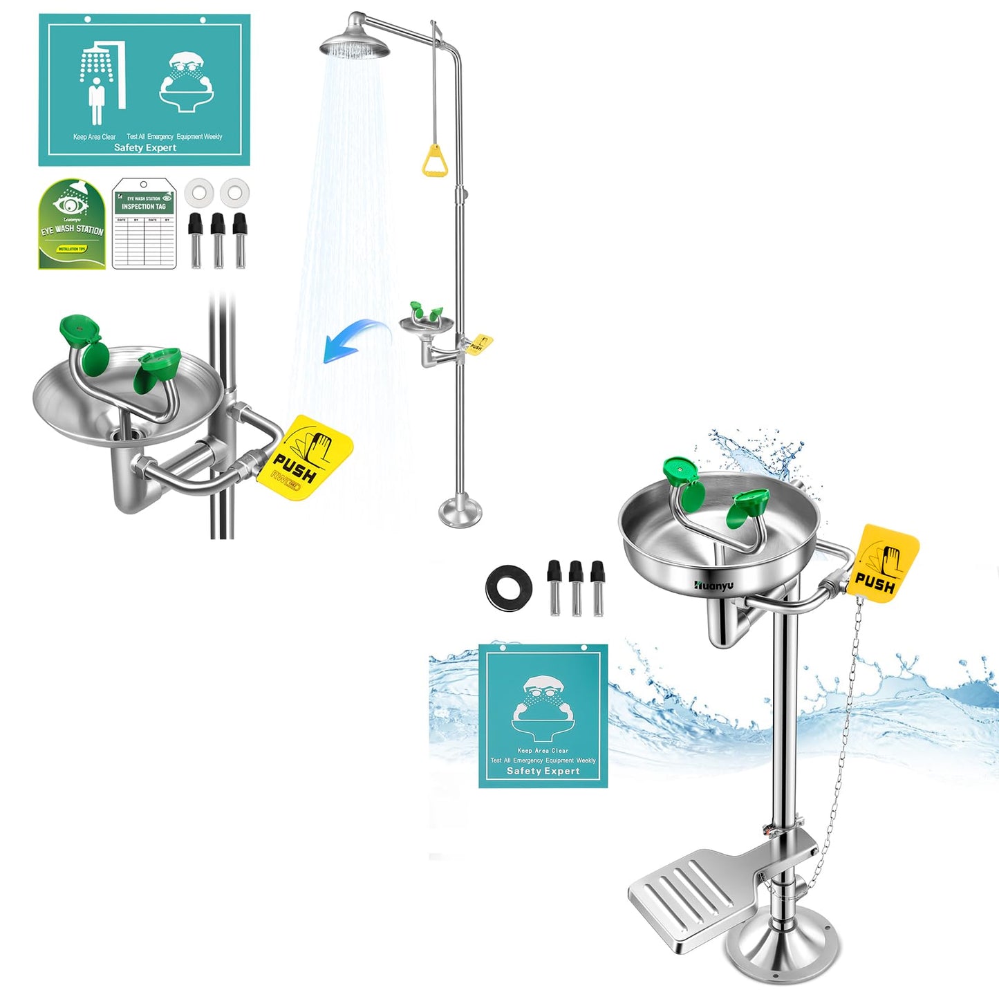 Huanyu Eye Wash Station with Shower + Stand Up Eye Wash Station (1101 * 1) +(1207-1 * 1）