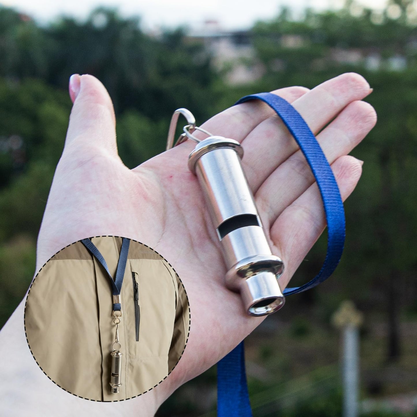 Nihtdoy Emergency Whistles 2 Pack, 120dB Pealess Solid Iron Safety Whistles with Nylon Lanyards & Case, Black Coated & Silver, for Hiking, Camping, Coaching, Emergency Kits