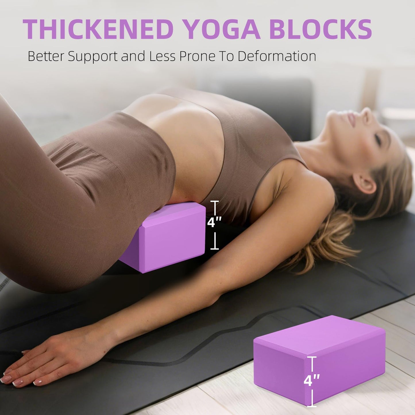 Large Foam Yoga Block 1 Pack, 9x6x4 Sturdy Pilates Block, Workout Block, Non Slip Surface Yoga Brick for Pilates Meditation, Stretching and Toning (Purple)