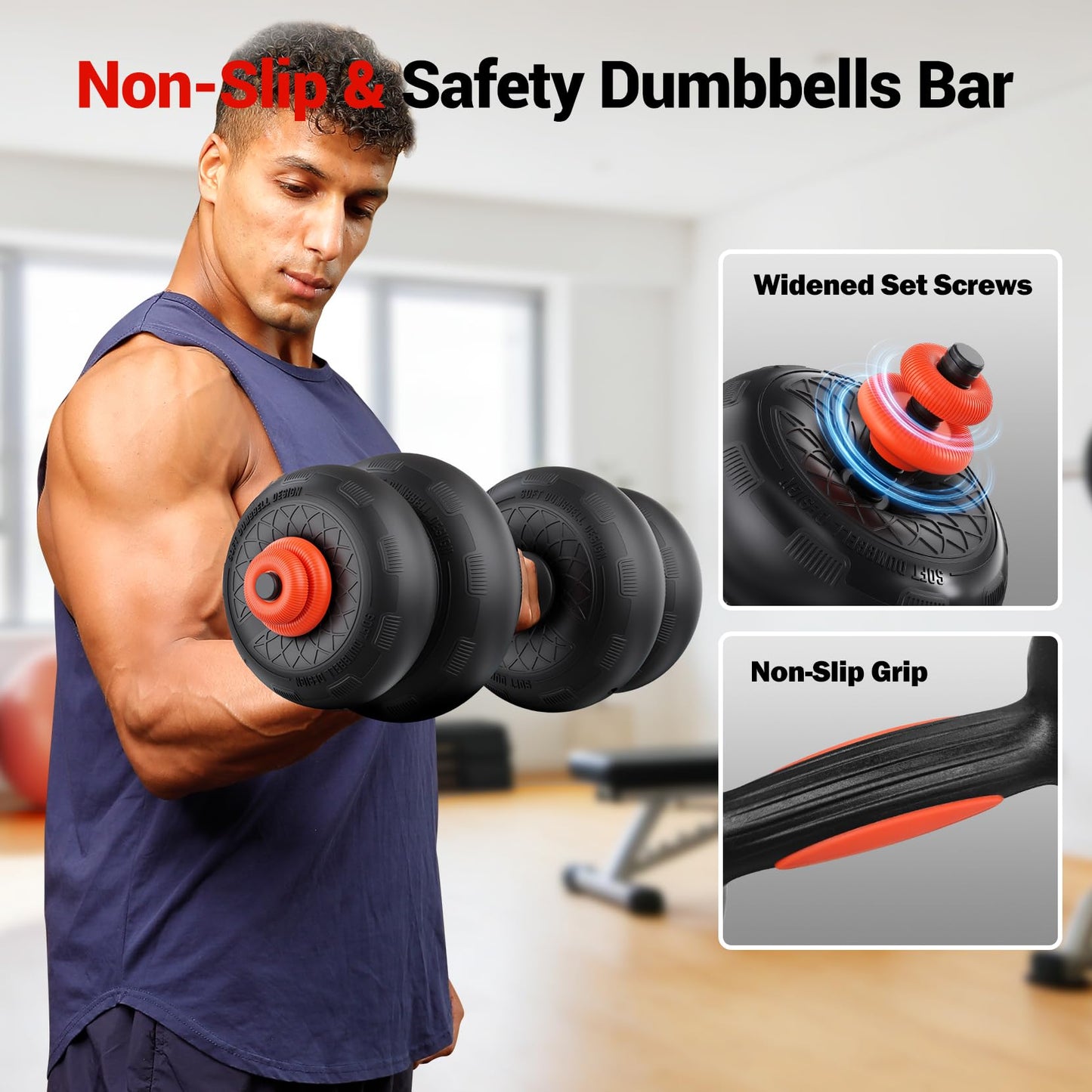 Yoleo Adjustable Dumbbell Set, 45LBS Dumbbell Set with Silent Anti-Collision Air Cushion with Connector, 5-in-1 Dumbbells Set Includes Barbell, Kettlebells, Push up Stand, Weight Plate, Exercise & Fitness Dumbbells Weight Set for Home Gym Suitable Men/Wom