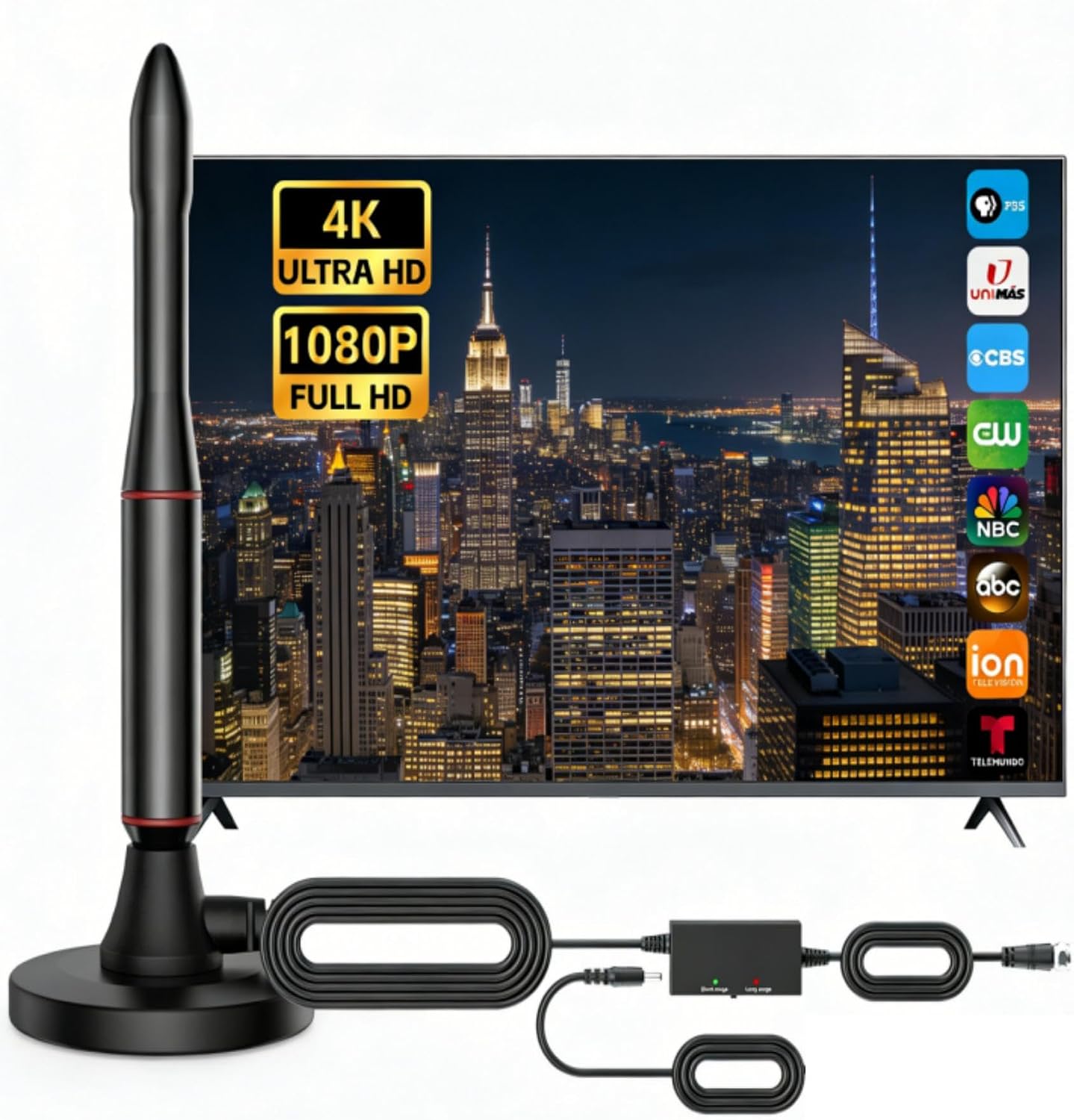 Generic 360 4K 1080P Indoor Long Range TV Antenna, Reception Digital Antenna for Smart TV, Supports HD VHF UHF Local