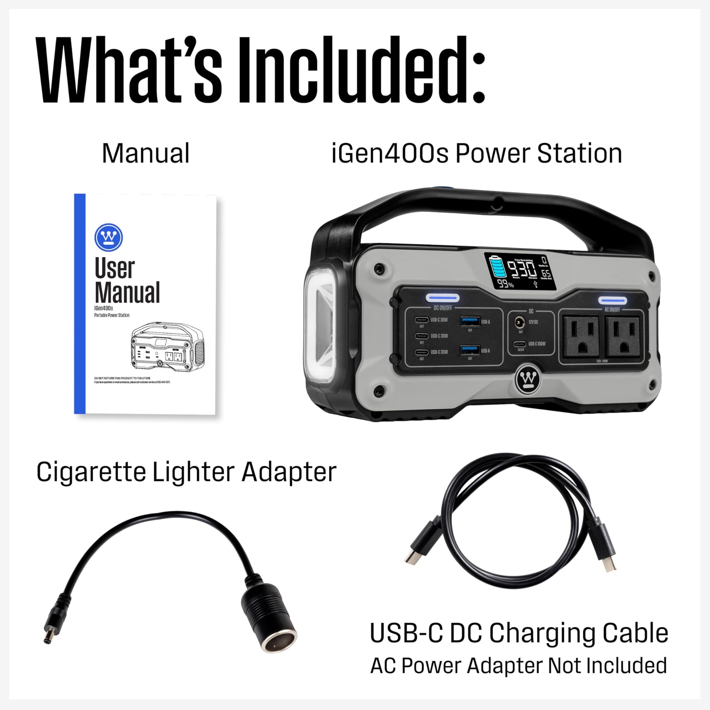 Westinghouse iGen400s 400 Watt, 183Wh Portable Power Station and Solar Generator with LED Display and DC Outlet for Camping, Home, Travel, Indoor/Outdoor Use (Solar Panel Not Included)
