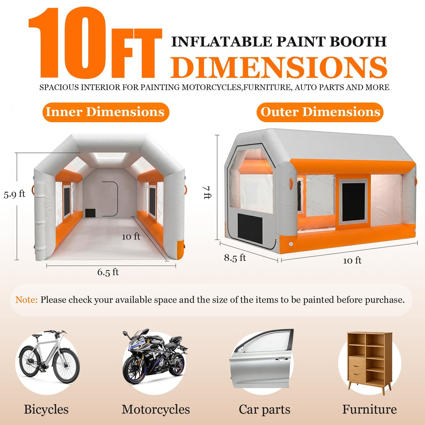 10x8.5x7ft Inflatable Paint Booth, Light Water-Resistant 210D Oxford Portable Spray Booth with 550W Blower, Professional Mobile Workshop for Car Parts, Furniture & Crafts, Dual Filtration