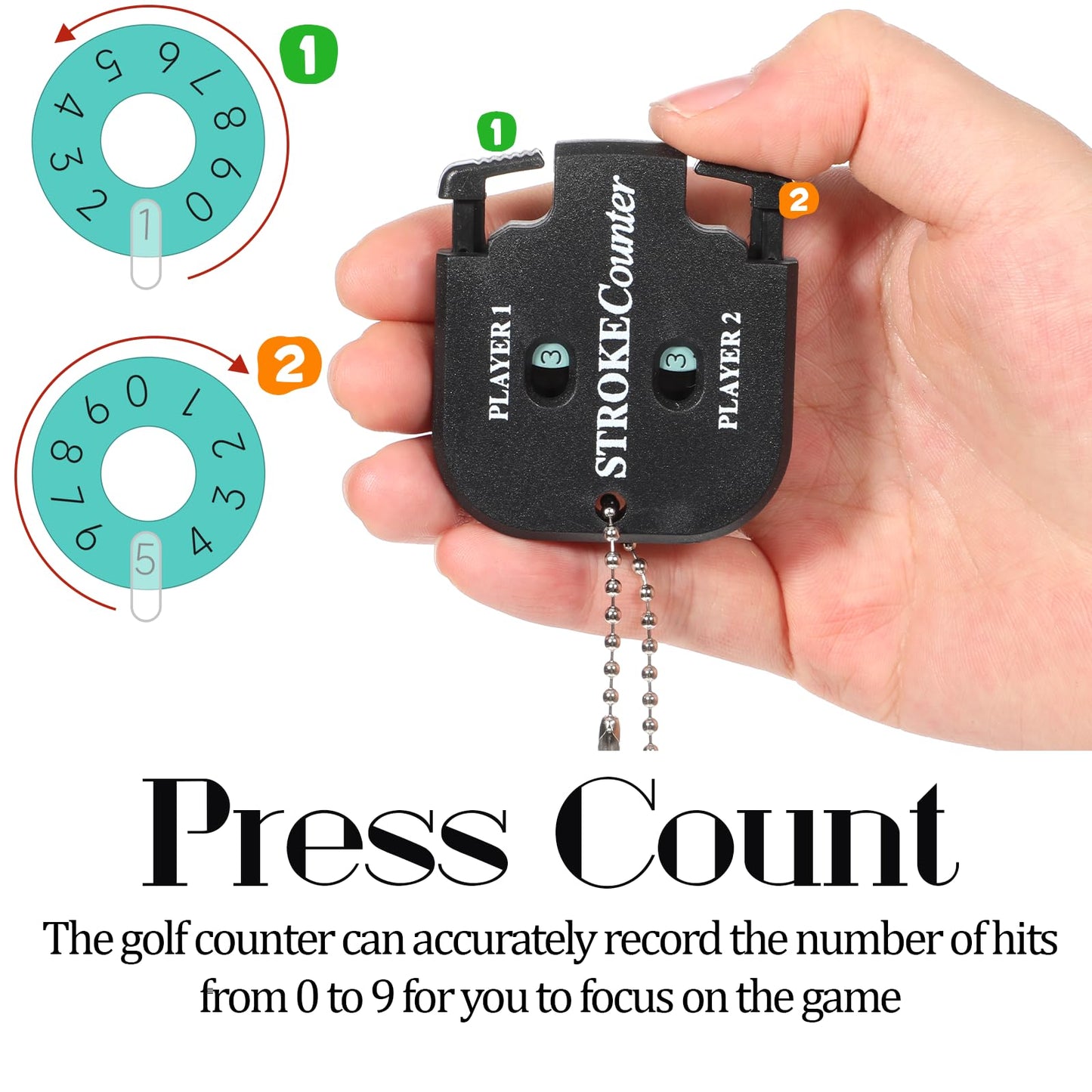 Macuezu 2 PCS Golf Counter Clicker, Portable Square Golf Clicker for 2 Players, Mini Score Keeper Stroke Counter with Hanging Rope for Sport Competitions, Games Scores