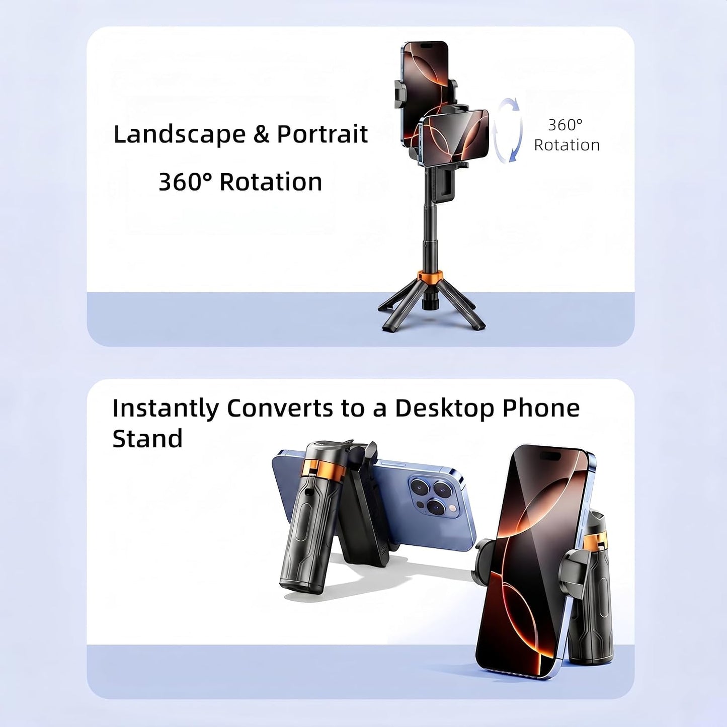 Briteroh 4" 4-Leg 360 3.8 oz Mini Selfie Stick Tripod, Pocket-Sized Selfie Stick with Bluetooth Remote, Reinforced
