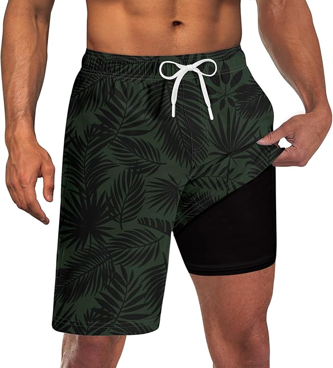 Goodstoworld Mens Swim Trunks with Compression Liner 9'' Inseam Quick Dry Swimsuit Shorts M-3XL
