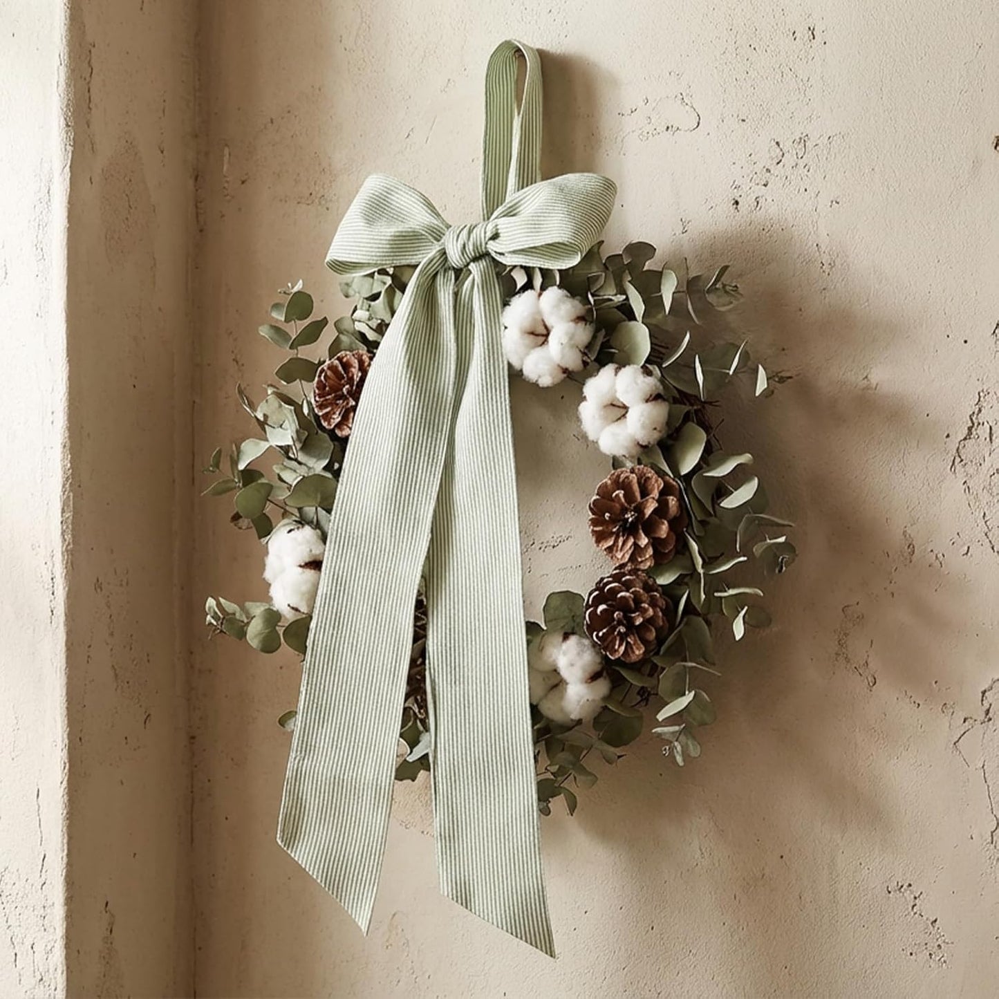 Skiennix Wreath Sash - Holiday Stripes Ribbon for Front Door | 5.1'' W x 59'' L, Green Striped
