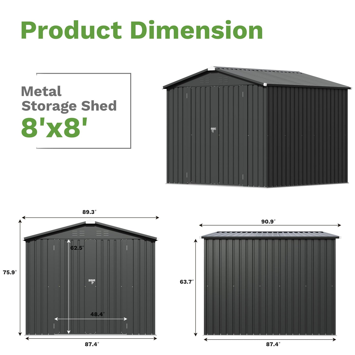 Patiowell 8x8 FT Outdoor Storage Shed, Heavy Duty Tool Metal Sheds with Lockable Doors and Updated Frame Structure for Backyard Patio Lawn, Black