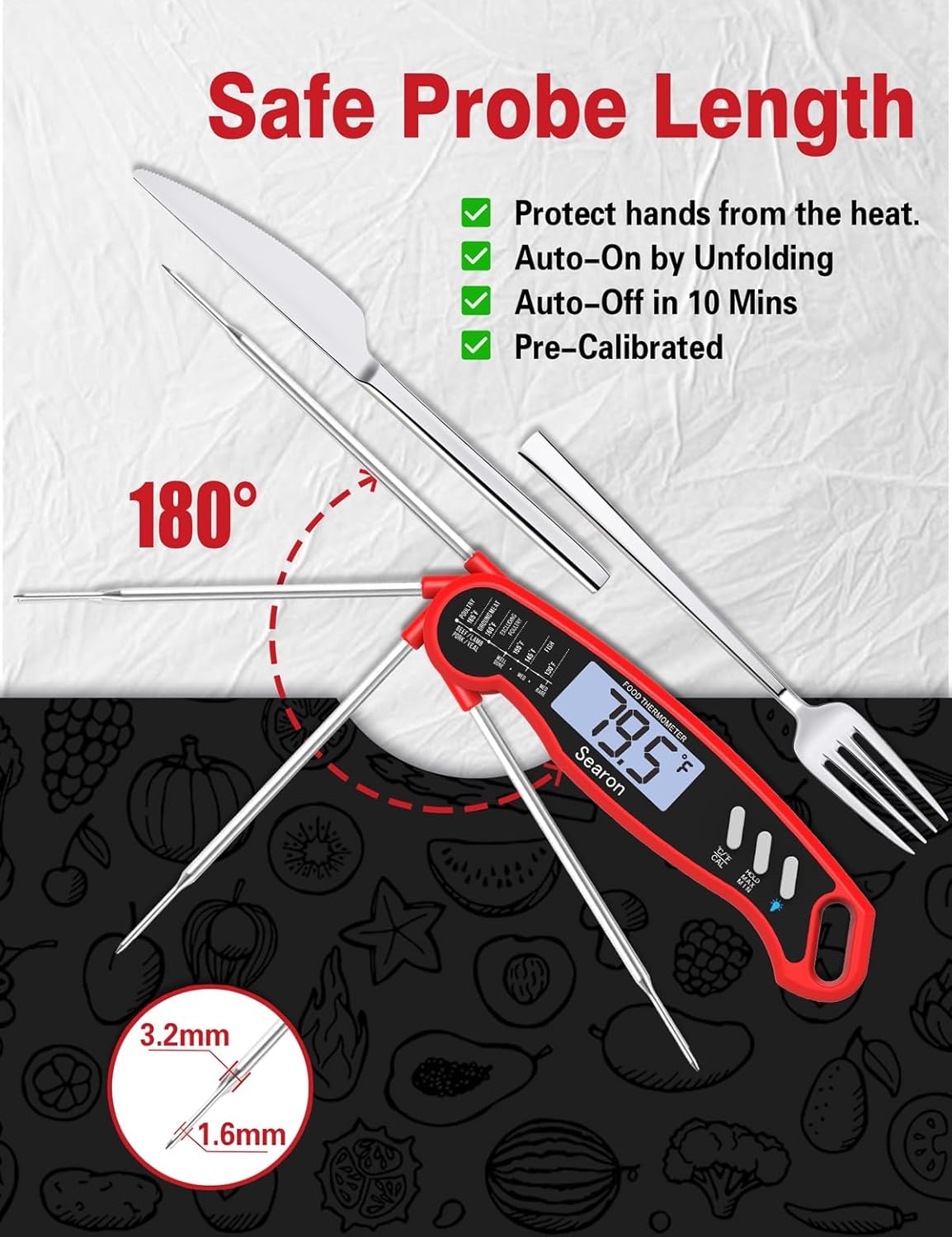 Searon Digital Meat Thermometer - Instant Read, Waterproof Design for BBQ, Grilling & Baking