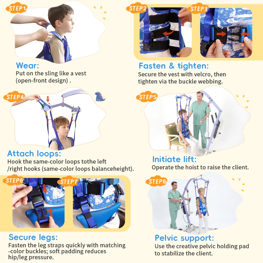 EZ ASSISTIVE Patient Lift Sling for Child Walking Training, Breathable 3D Mesh Medical Transfer Sling with Adjustable Buckles & Leg Pads, Patient Lift Aid for Home Use, 330lbs