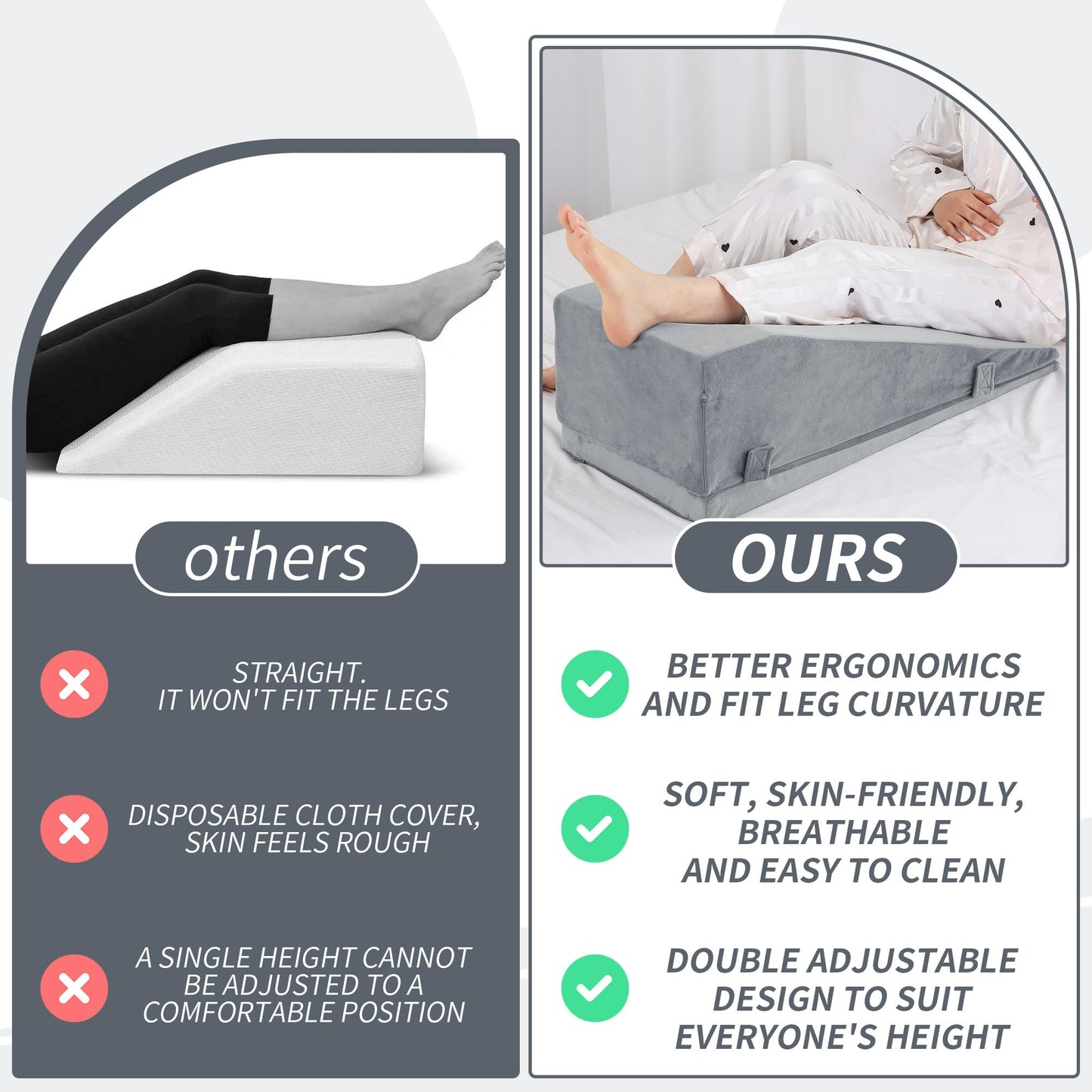 ROYALAY Leg Elevation Pillows for After Surgery, Adjustable Height Knee Surgery Recovery Equipment, Knee Replacement Recovery Aids for Hip Ankle Pain Relief Patent Pending, Single Leg