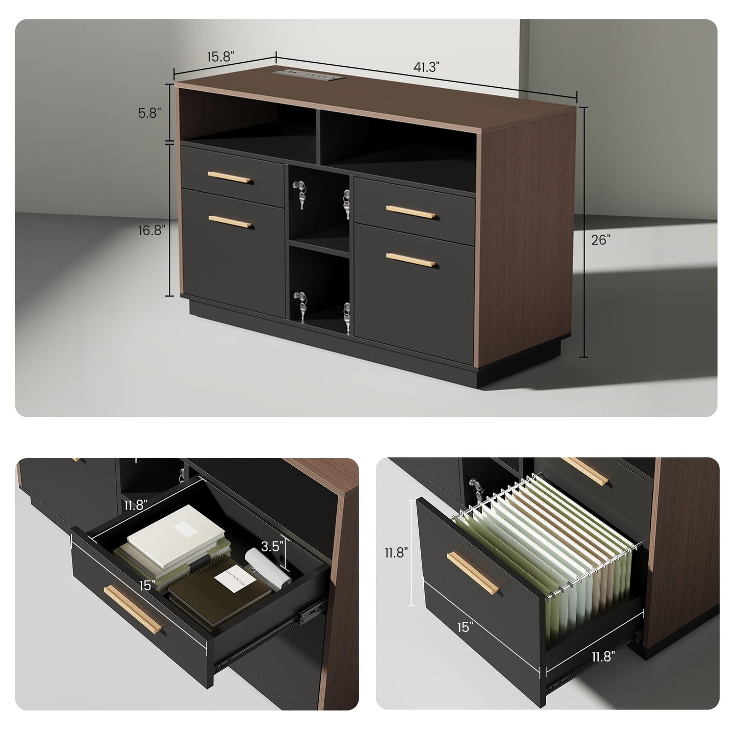ModernMate 71" Standing Desk with File Cabinet, AC/USB, 1.18" Desktop, L Shaped Height Adjustable Desk, Electric Furniture Set with Multiple Functions for Home and Office, Black Walnut