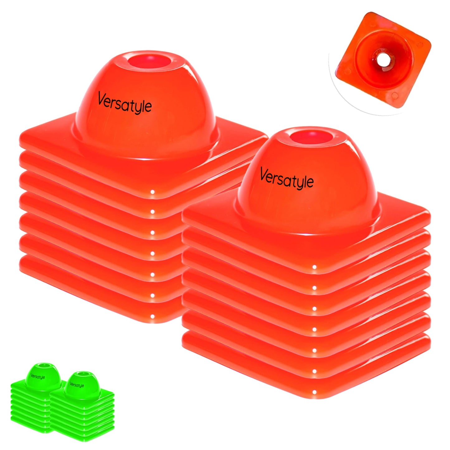 Versatyle Heavy Duty Agility Training Cones for Sports and Kids Coaching, Multipurpose Field Marker Cones, Soccer, Basketball Drills, Bike, Motorcycle Training (2in, Orange, 12 Pack)