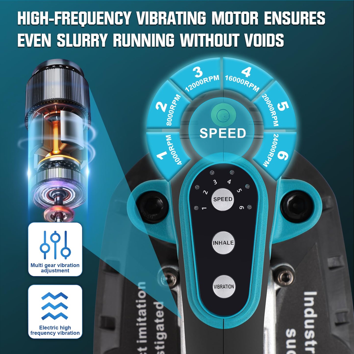 Tile Vibration Machine Installation Tool for Makita 18V Battery, Handheld Automatic Tiling Vibrator with Enlarged Suction Cup for Tiling Leveling Laying 24000r/min 6 Speeds Adjustable