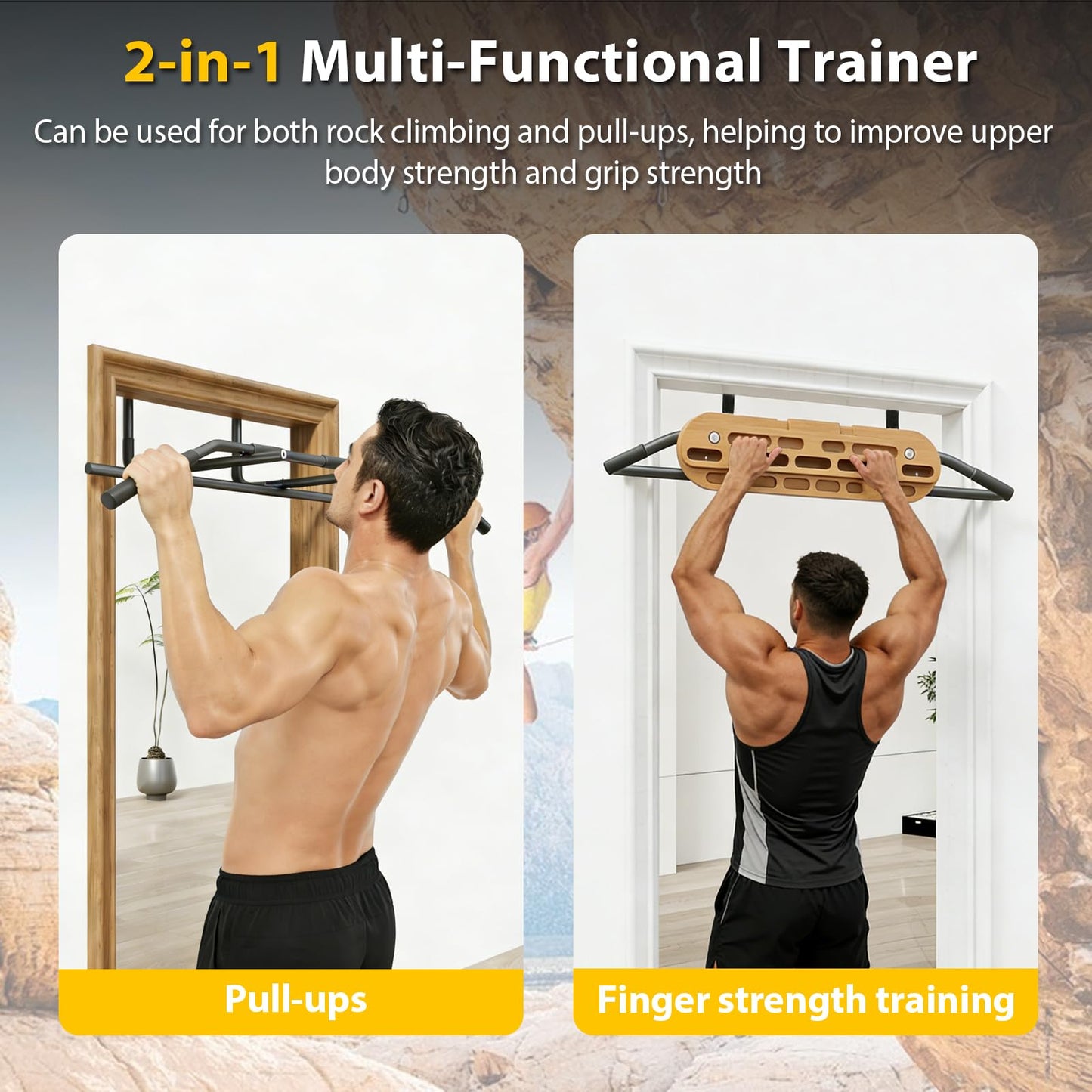 Katywixu 2 in 1 Hang Board Rock Climbing Hangboard with Door Way Pull Up Bar, Multifunctional, Fit for Rock Climbing Training & Pull-Ups, Including Jugs, Pinches, Pockets, Edges & Slopes