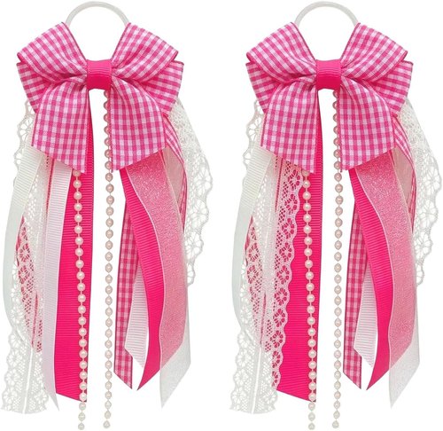 Holiday Bow Ribbons - Festive Birthday Accessory Decor | Pink Plaid Cowboy Boot Charms (2 Pieces)