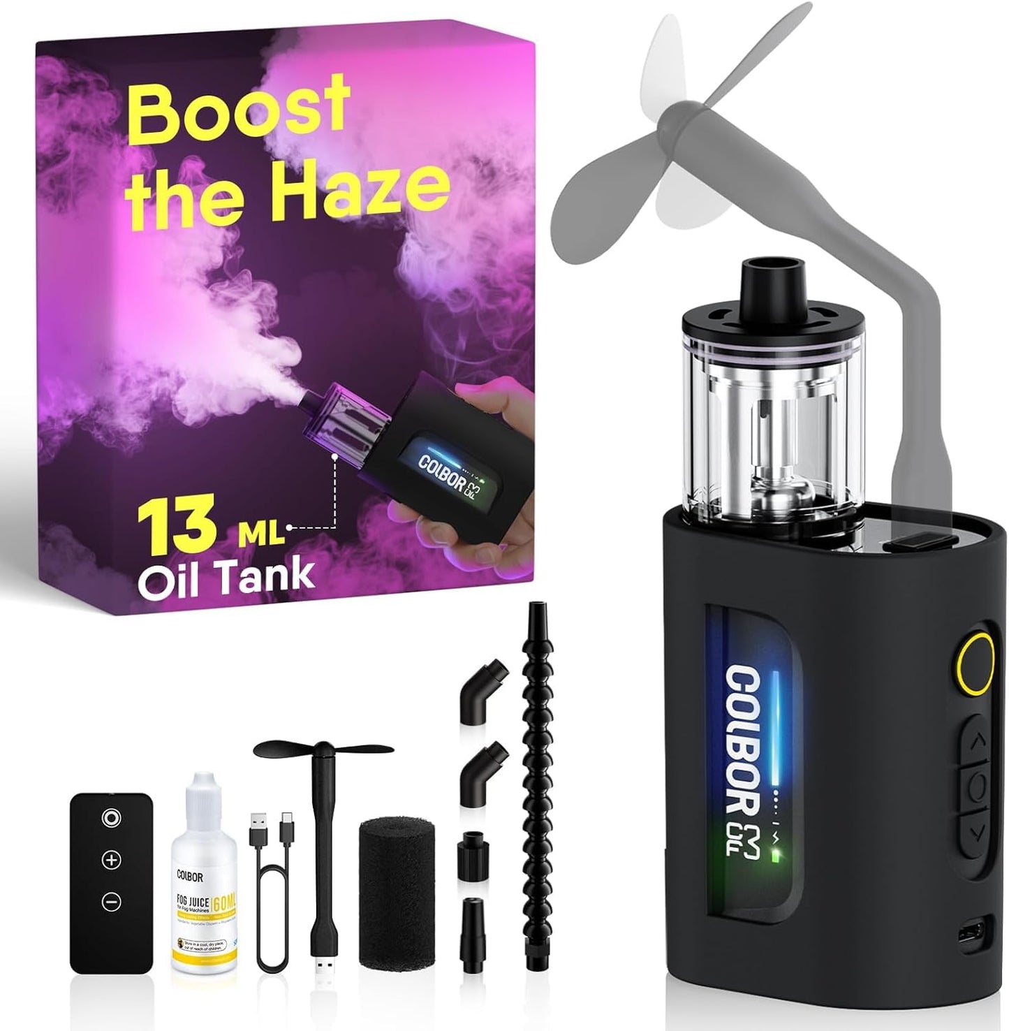 COLBOR CF3 Portable Fog Machine, Mini Handheld Smoke Machine for Photography with Remote Control, Small Fogger Haze Maker with 60° Tilt-Protection for Indoor Outdoor Christmas Party Cosplay