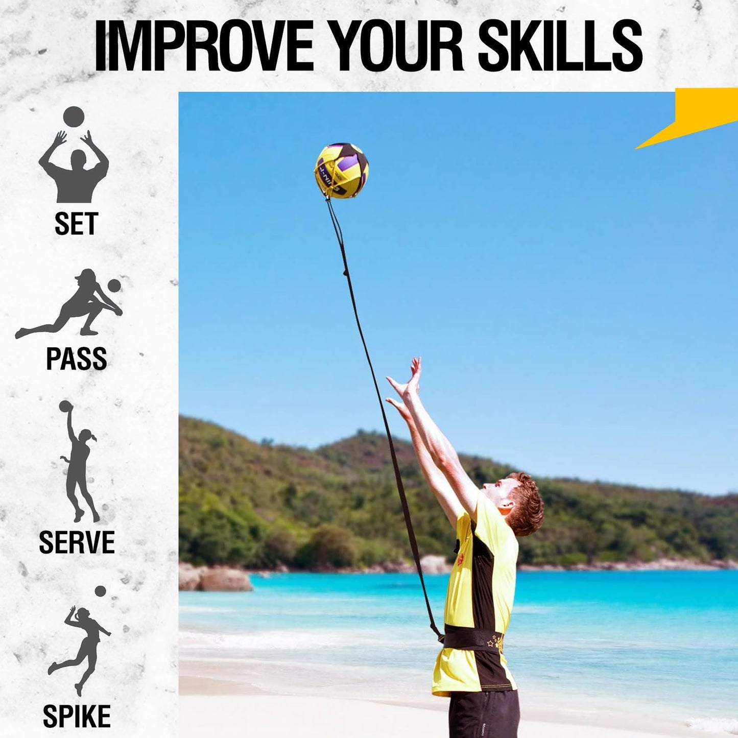 PodiuMax Solo Volleyball Training Equipment Aid, Improve Serving, Setting & Spiking Skills, for Beginners and Pro