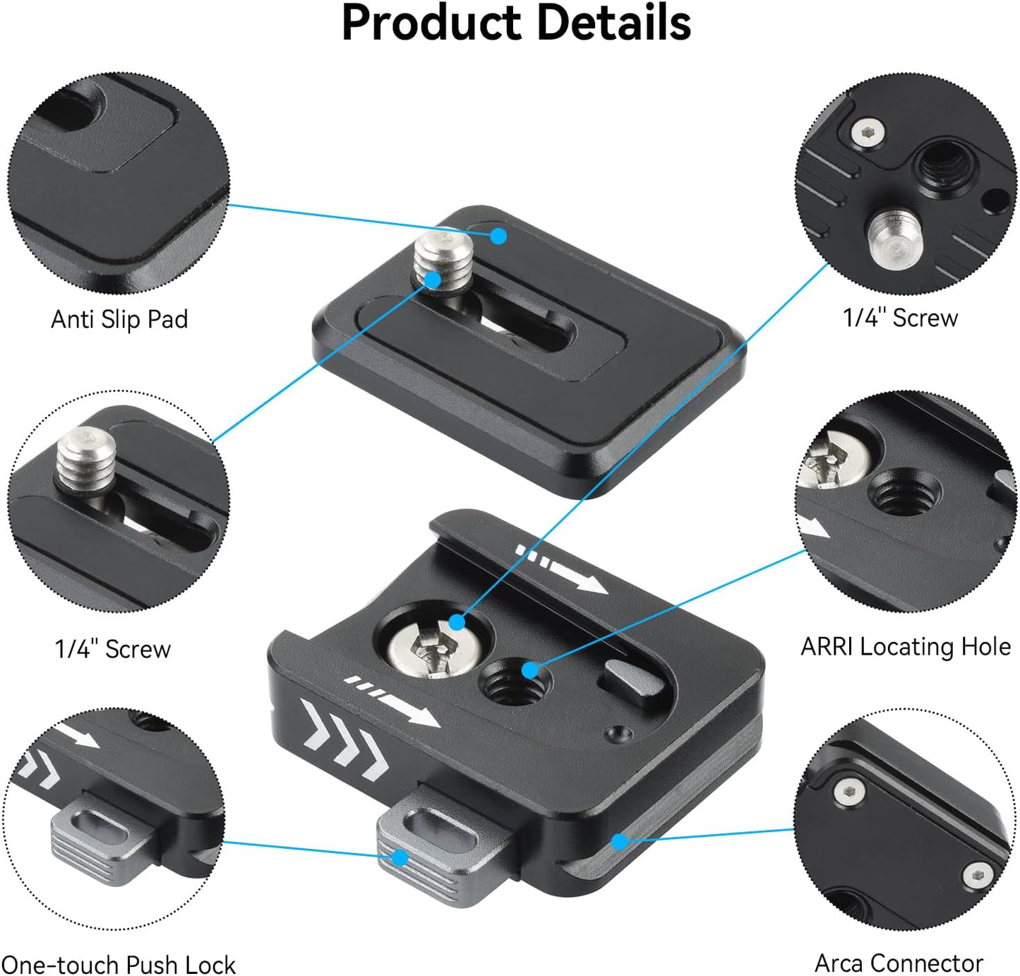 UTEBIT 38mm 1/4" 5kg, Camera Quick Release Plate, Screw Thread Quick Release System QR Plate Camera Tripod Mount