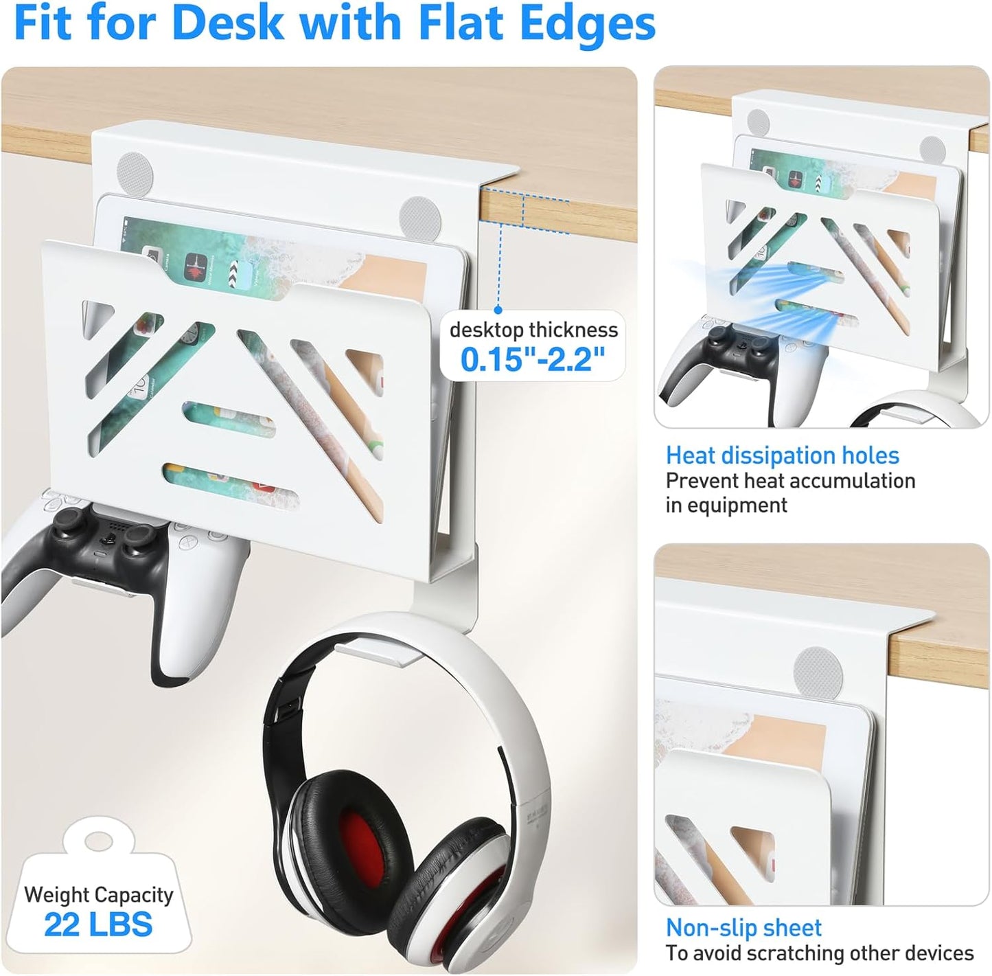 2 22 Lbs MAXECHO Desk Side Storage, Under Desk Laptop Mount, Table Side Hanging File Organizer, No Drill Clamp On Cable