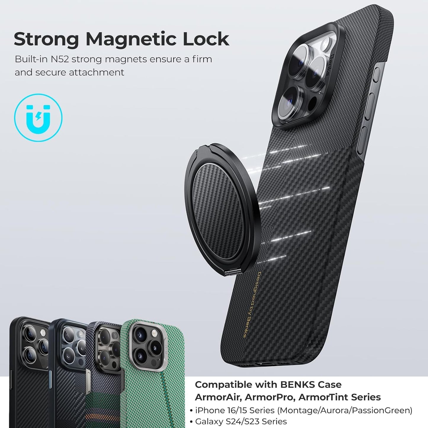 BENKS 360 17/16/15/14/13/12 Magnetic Phone Grip Ring Holder Stand for Magsafe, Rotation Adjustable Cell Phone Stand