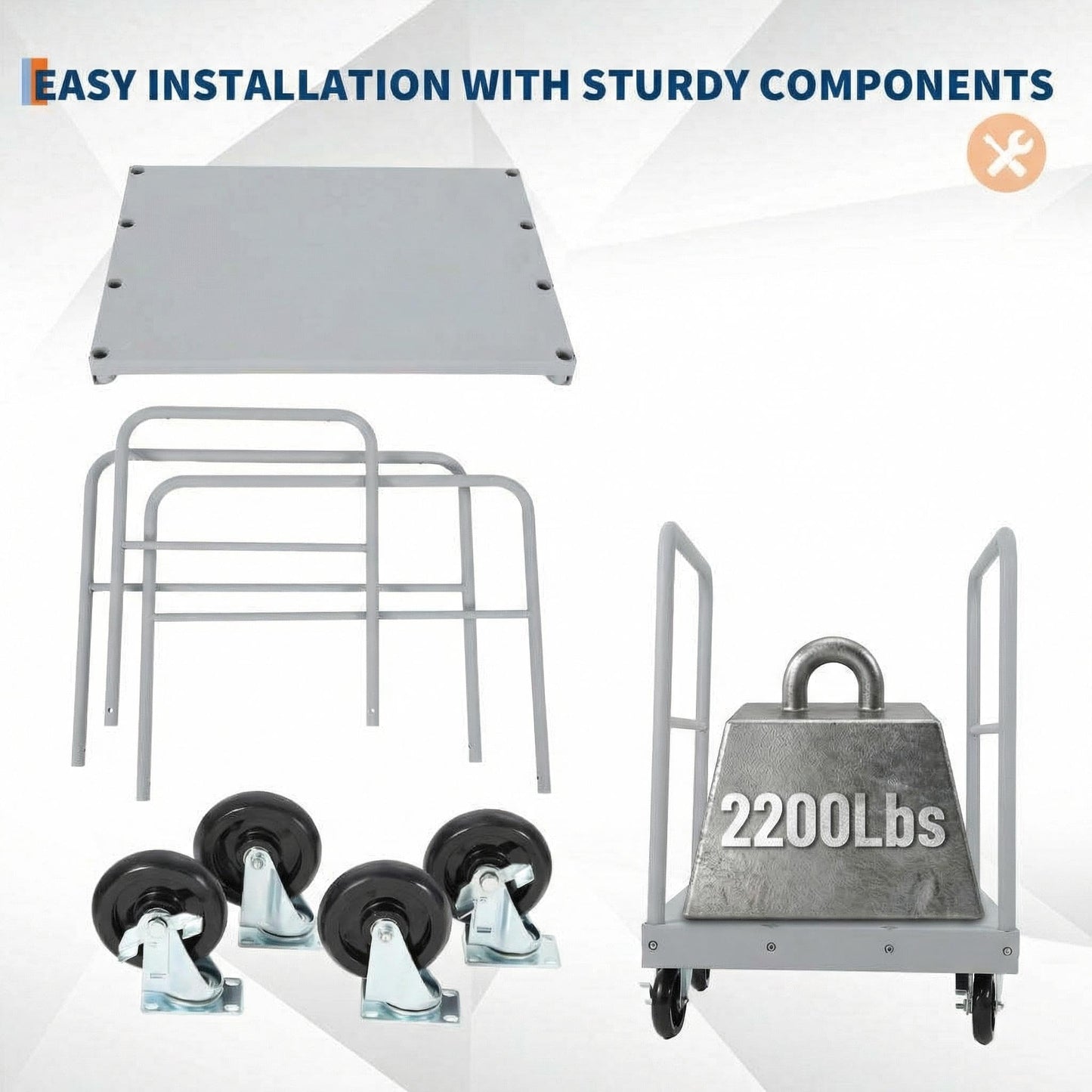 2-in-1 Platform Truck, 2200 LBS Heavy Duty Steel Panel Dolly, 36 x 24 Inch Panel Truck Cart with 2 Handrails & Rubber Swivel Casters, for Factory, Warehouse, Garage, Moving and Storage