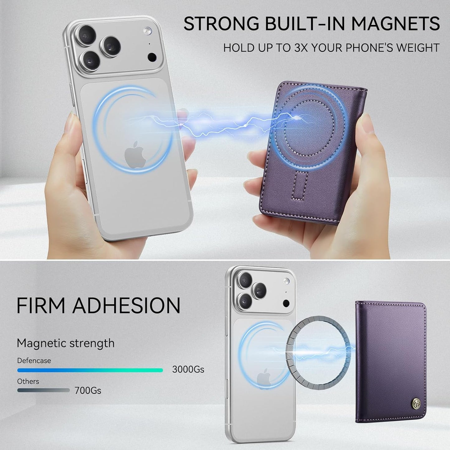 17/16/ 15/14/ 13/12/ Defencase for Magsafe Wallet Magnetic Card Holder RFID Blocking, PU Leather Minimalist Phone