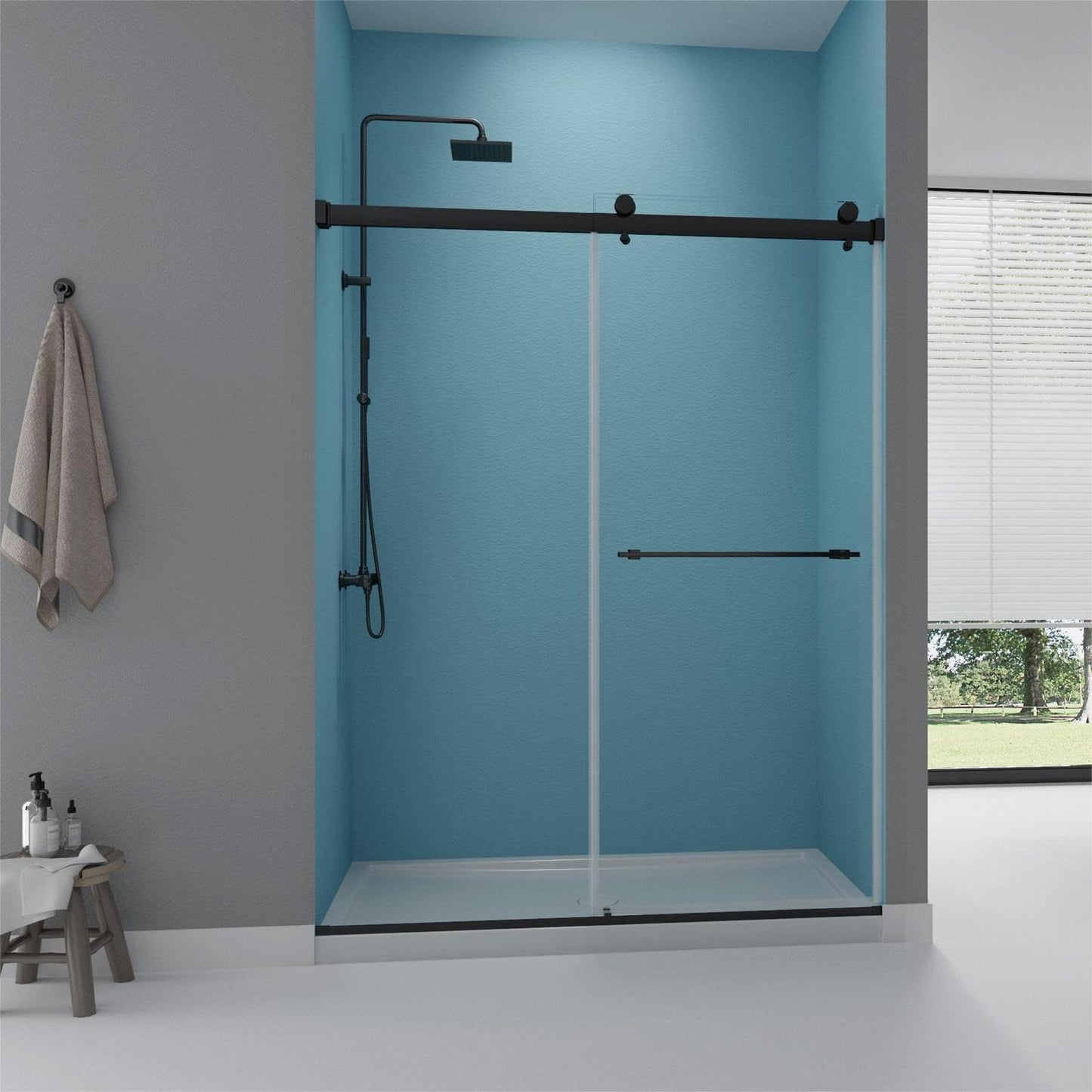 GDGZQD 44" -48 "W x 75" H Frameless Shower Door, Double Sliding Shower Door，Bathroom Sliding Shower Door, SGCC Certified Tempered Glass Door with Explosion (RB-DS4875-02 Black)