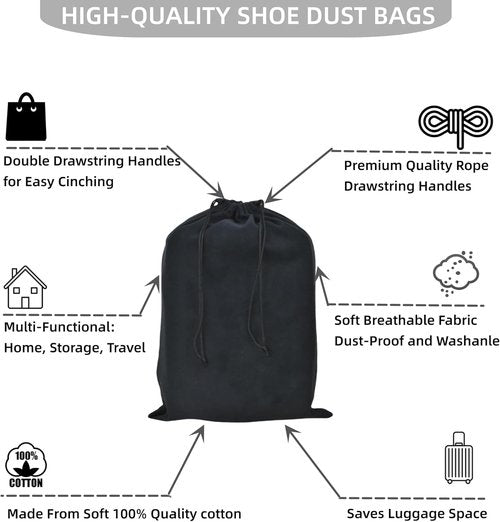GONGKANGYUAN Shoe Bags for Travel - Flannel Drawstring Pouches for Men & Women | 2 Pack