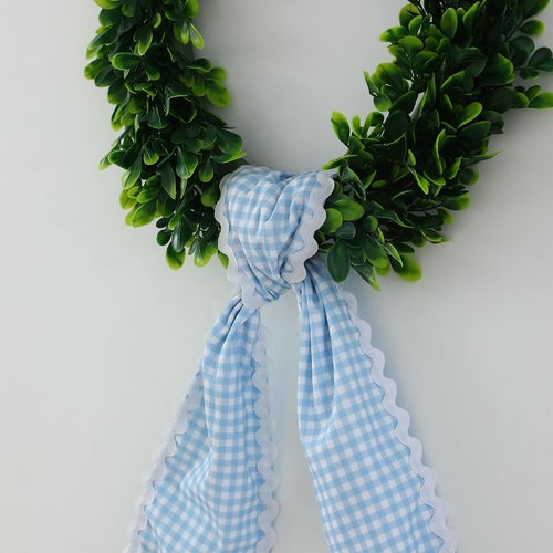 DYSHAYEN Wreath Sash - Canvas RIC Rac Trim for Front Door | Blue Gingham with White Trim