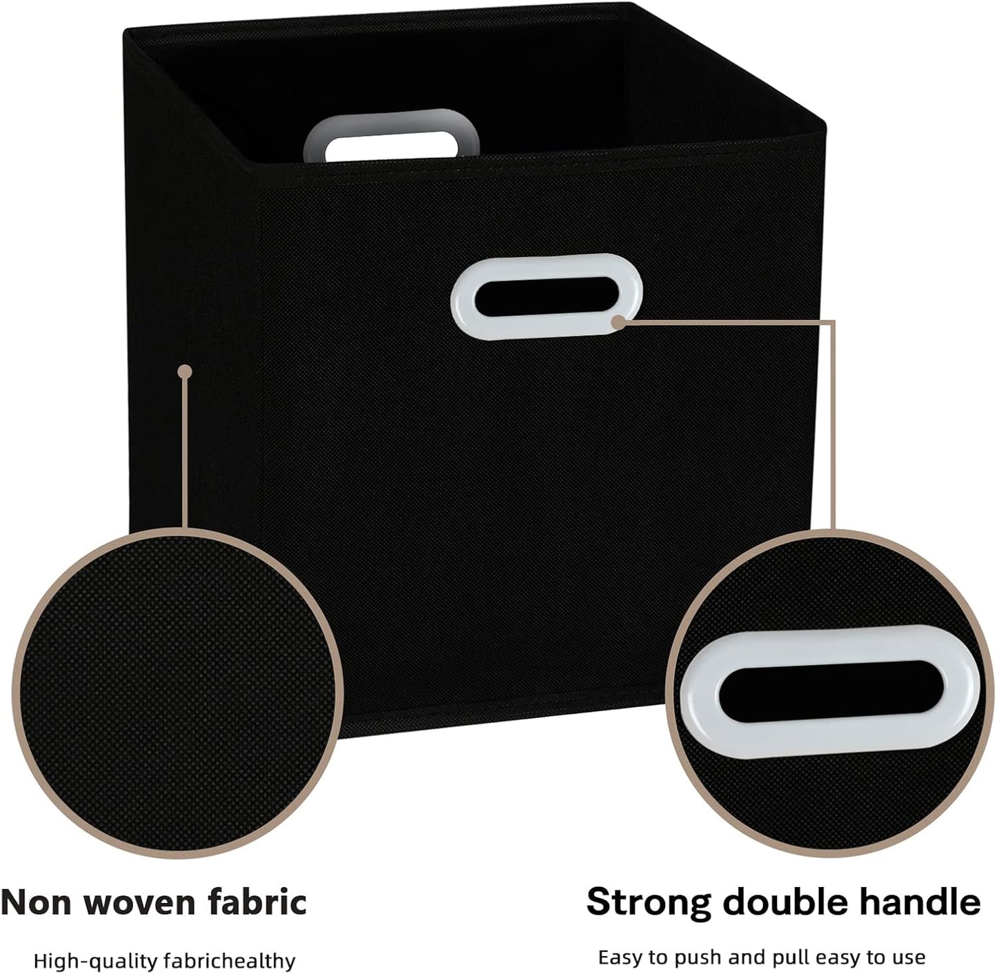 Skiennix Fabric Storage Bins - Foldable Cube Organizer with Dual Handles | Set of 3, Black