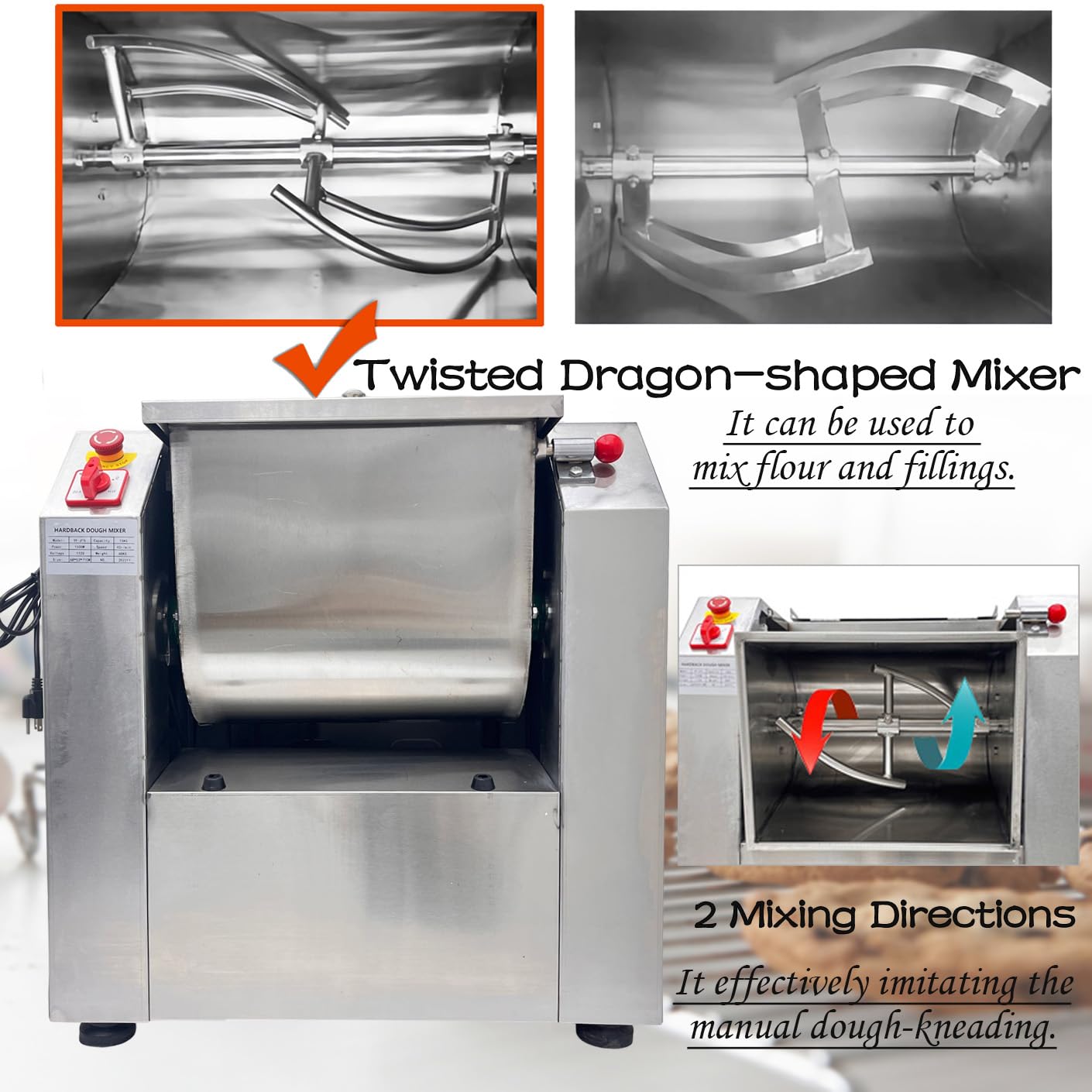INTSUPERMAI 110V Commercial Dough Mixer Machine 15 KG Kneading Capacity Electric Food Mixer Flour Mixer1500W/2HP for Dough Mixing Kneading