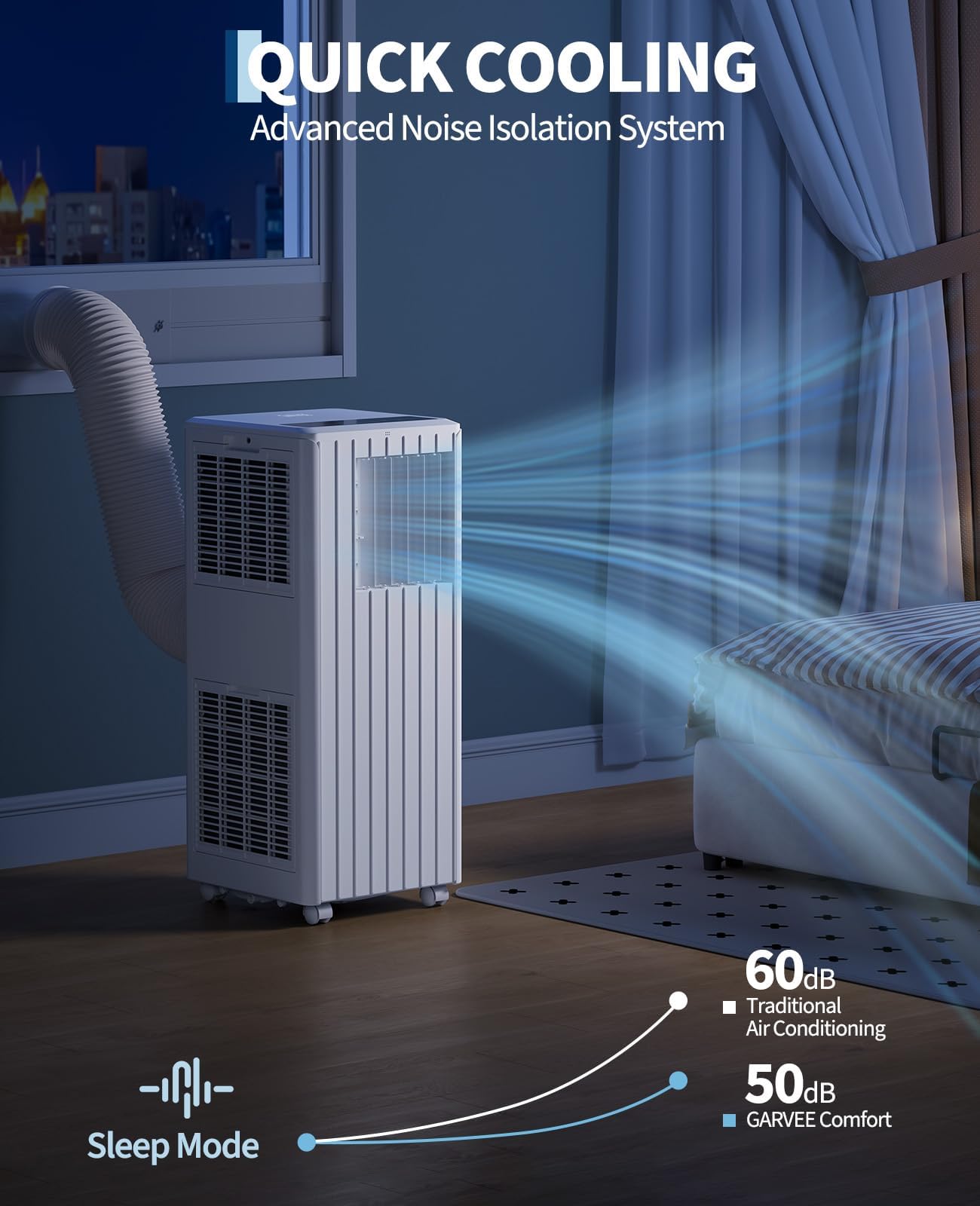 8000 BTU Portable Air Conditioner, 3-in-1 Cooling, Dehumidifying & Fan for Rooms Up to 350 Sq. Ft, Quiet Sleep Mode, Energy-Saving 24-Hr Timer, AC Unit with Remote & Full Window Kit, White