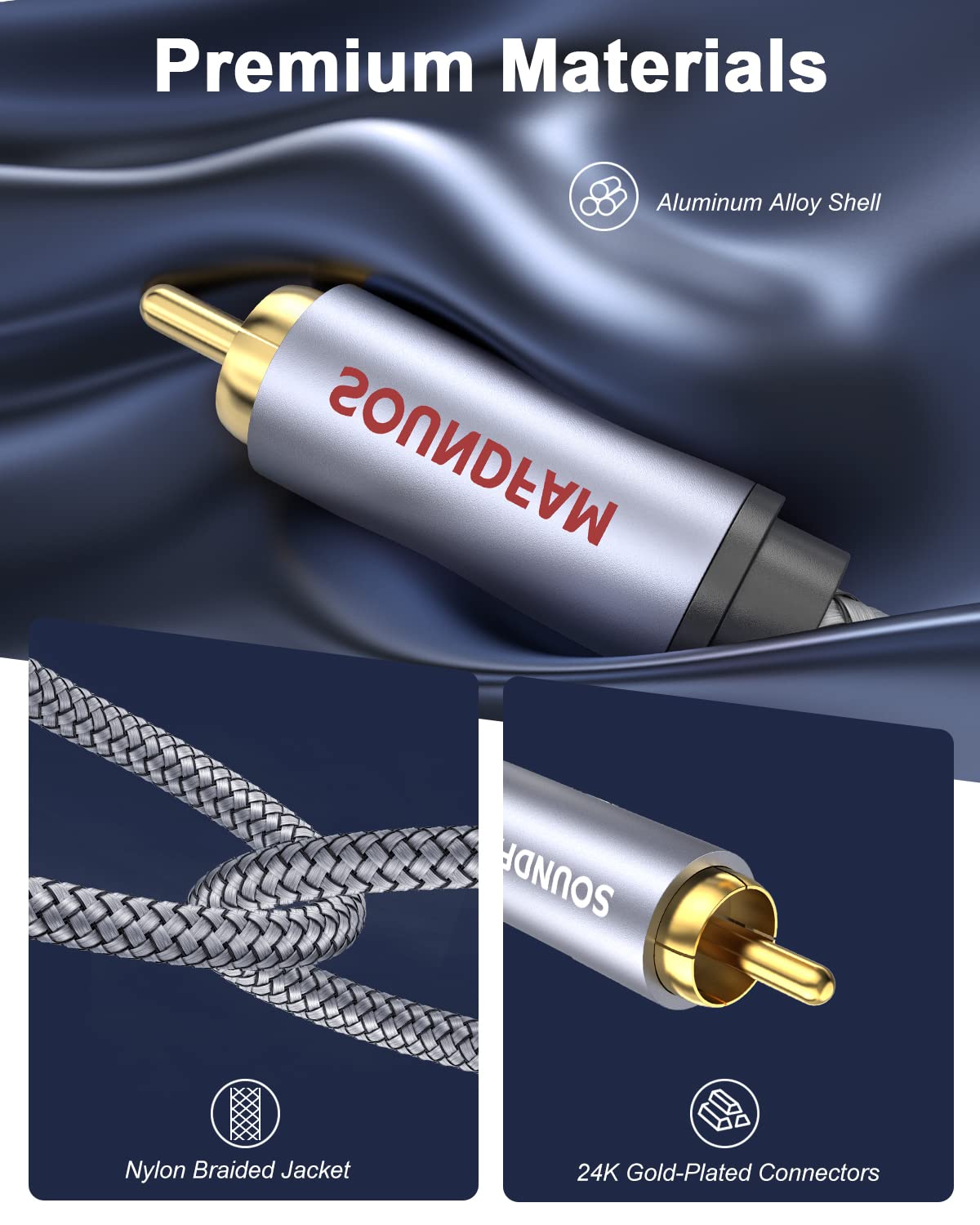 10ft/3M, 1 2 RCA Splitter RCA Y Splitter Male to Male Subwoofer Digital Stereo Audio Cable Bi-Directional Transmission