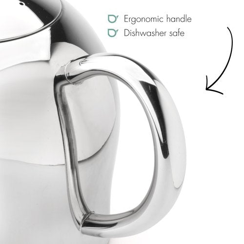 bredemeijer Santhee Double Walled Teapot, 1.4-Liter Stainless Steel Glossy Finish with Glossy Accents