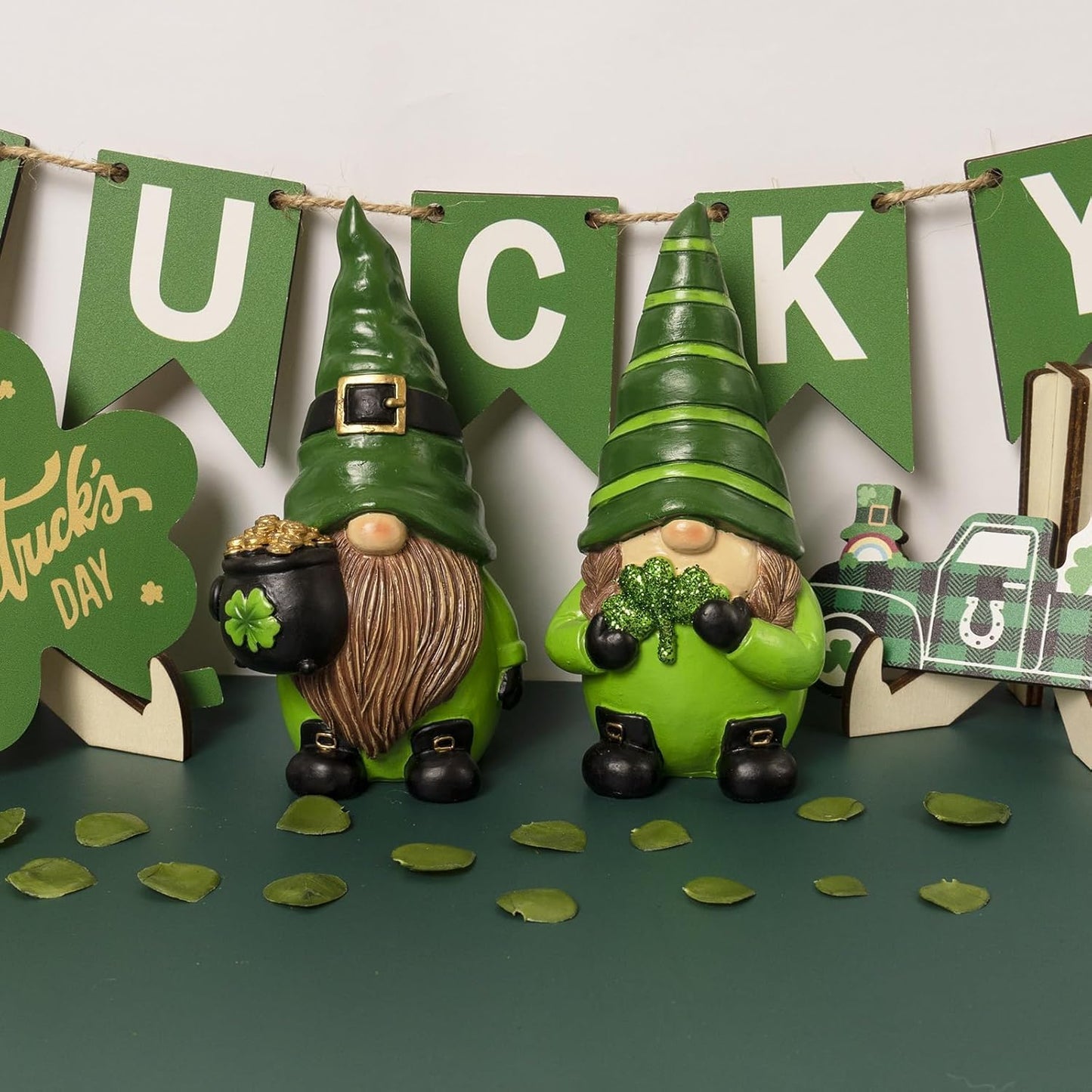 Skiennix St. Patrick's Day Gnomes - 5.1" Resin Leprechaun Figurines for Festive Table Decor | Irish Gifts