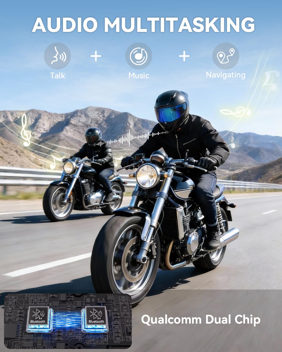NYTALK N8 8 Riders Mesh Motorcycle Helmet Communication System, Motorcycle Bluetooth Headset V5.4 with Audio Multitasking/Music Sharing, 45mm Helmet Intercom for ATV/Snowmobile/Dirtbike, 2 Pack