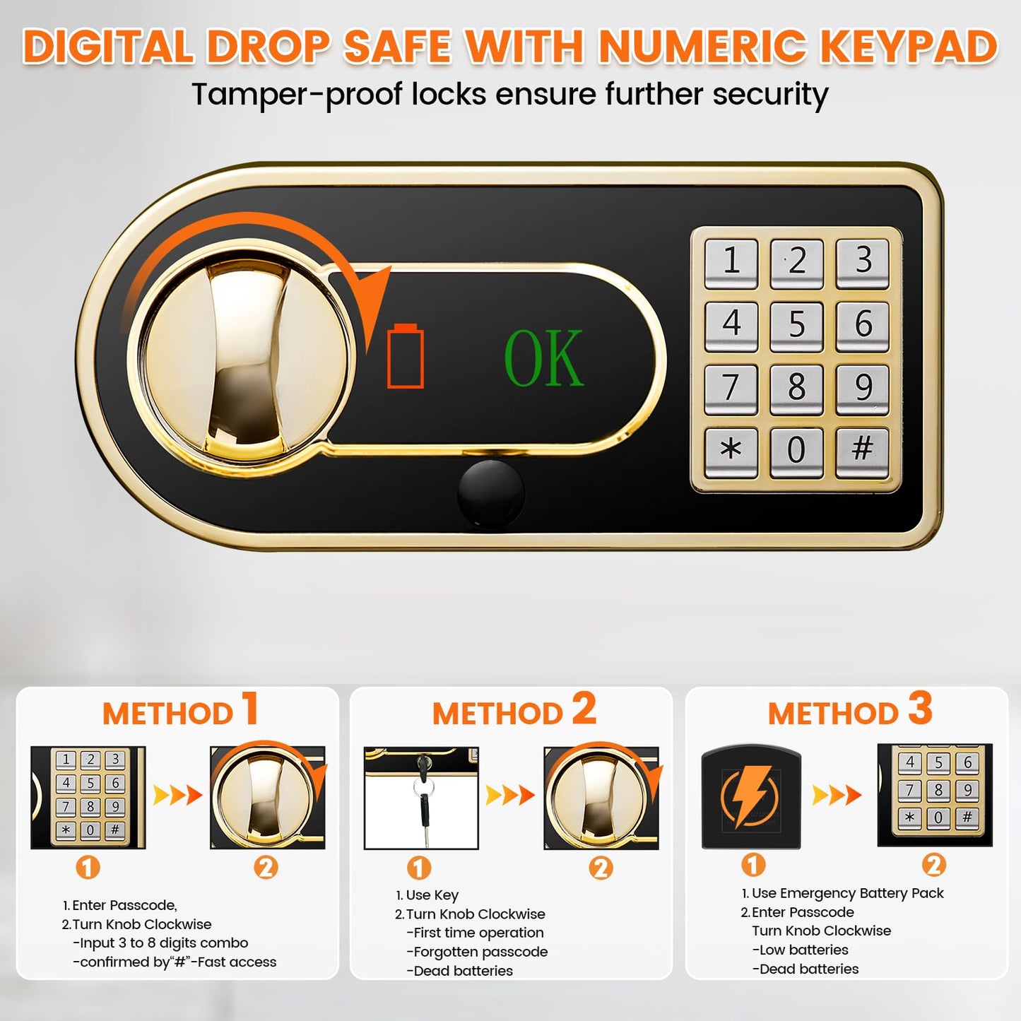6.0 Cu ft Large Drop Safe Box for Business, Anti-Theft Cash Safes Drop Box with Drop Slot, Digital Keypad and Spare Key, Heavy-duty Depository Drops Safe for Home Retail Busines Restaurants