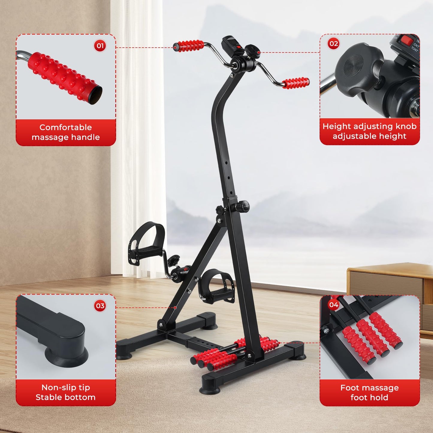 ZIDAFIT Adjustable Pedal Exerciser Bike for Seniors - Hand Arm Leg and Knee Therapy, Stroke Recovery, Portable Fitness Equipment for Total Body Workout - Great Gift for Elderly Rehab