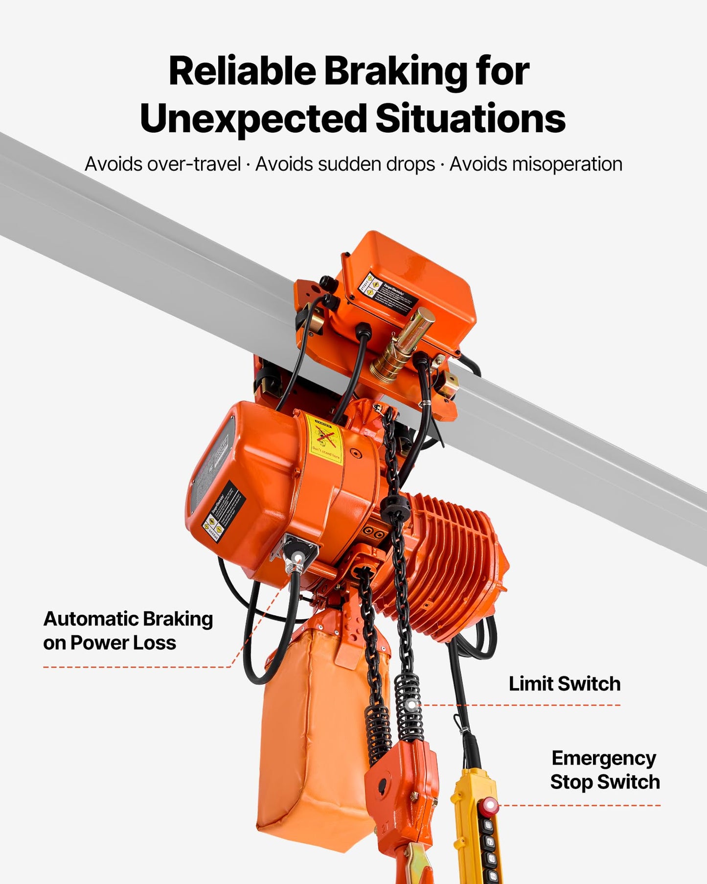 VEVOR 4400lbs Electric Chain Hoist with Power Trolley, 2-Speed Operation, 20ft Lifting Height, 3-Phase 208-240V/440-480V Overhead Crane w/ 328ft Wireless & 16ft Wired Remote Control G100 2-Chain Hoist