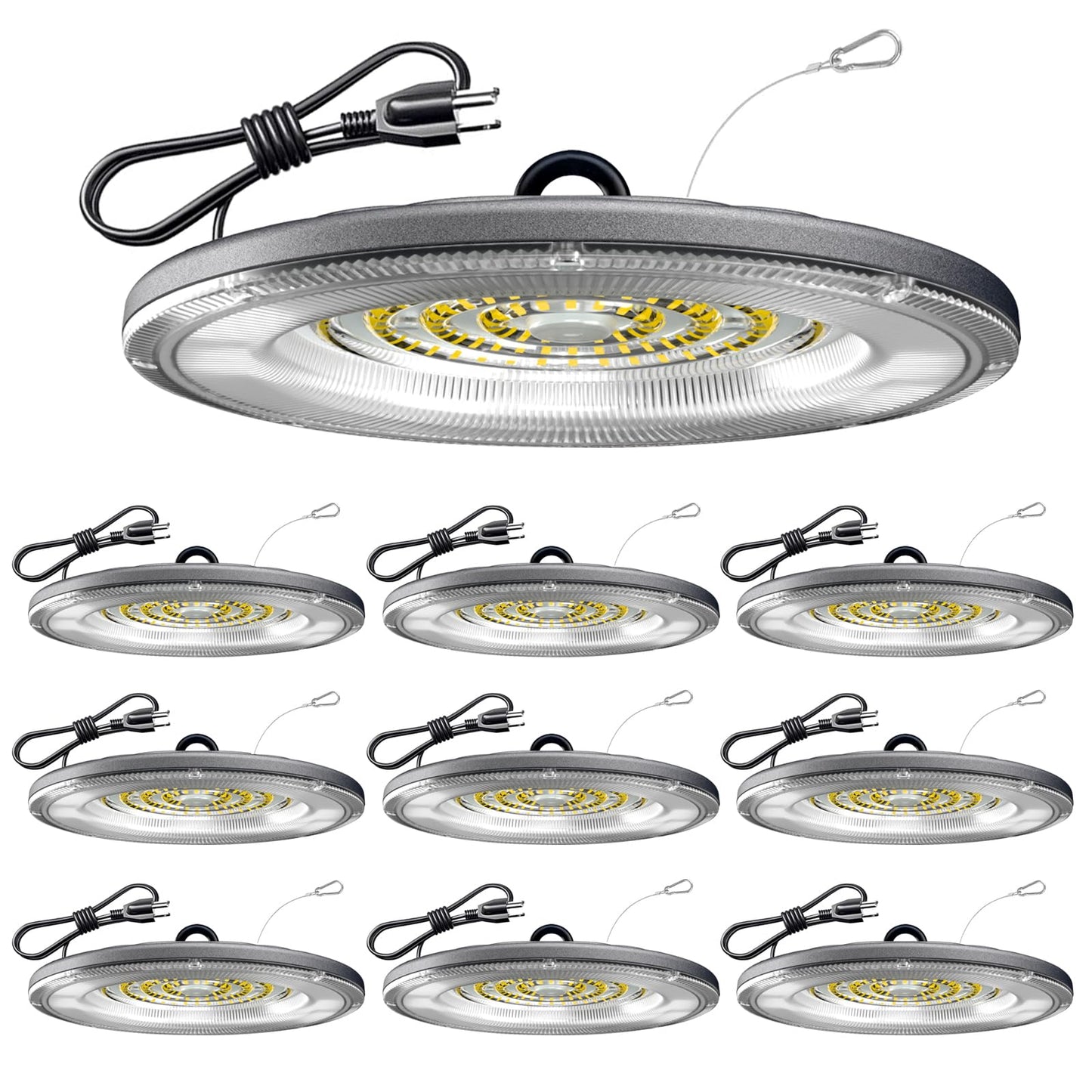 10 Pack UFO LED High Bay Light,High Bay Led Shop Lights 150W 21000 Lumens 5000K Ultra Bright High Bay Led Lights For Gym Warehouse Factory Workshop, Barn LED Lamp Plug & Play 120V IP65