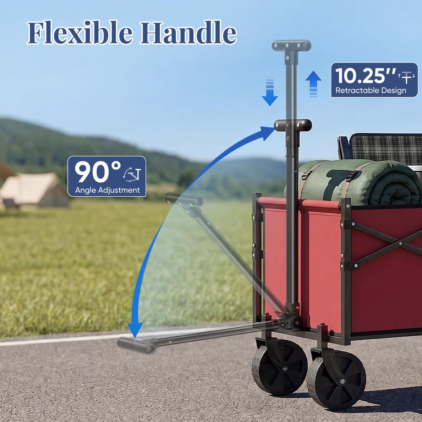 DUMOS Collapsible Wagon with Wheels, 220LBS Wagons Carts Foldable Small Wagon Cart with Flexible Handle, Lightweight Portable Folding Utility Grocery Shopping Cart for Sports Garden Camping, Red