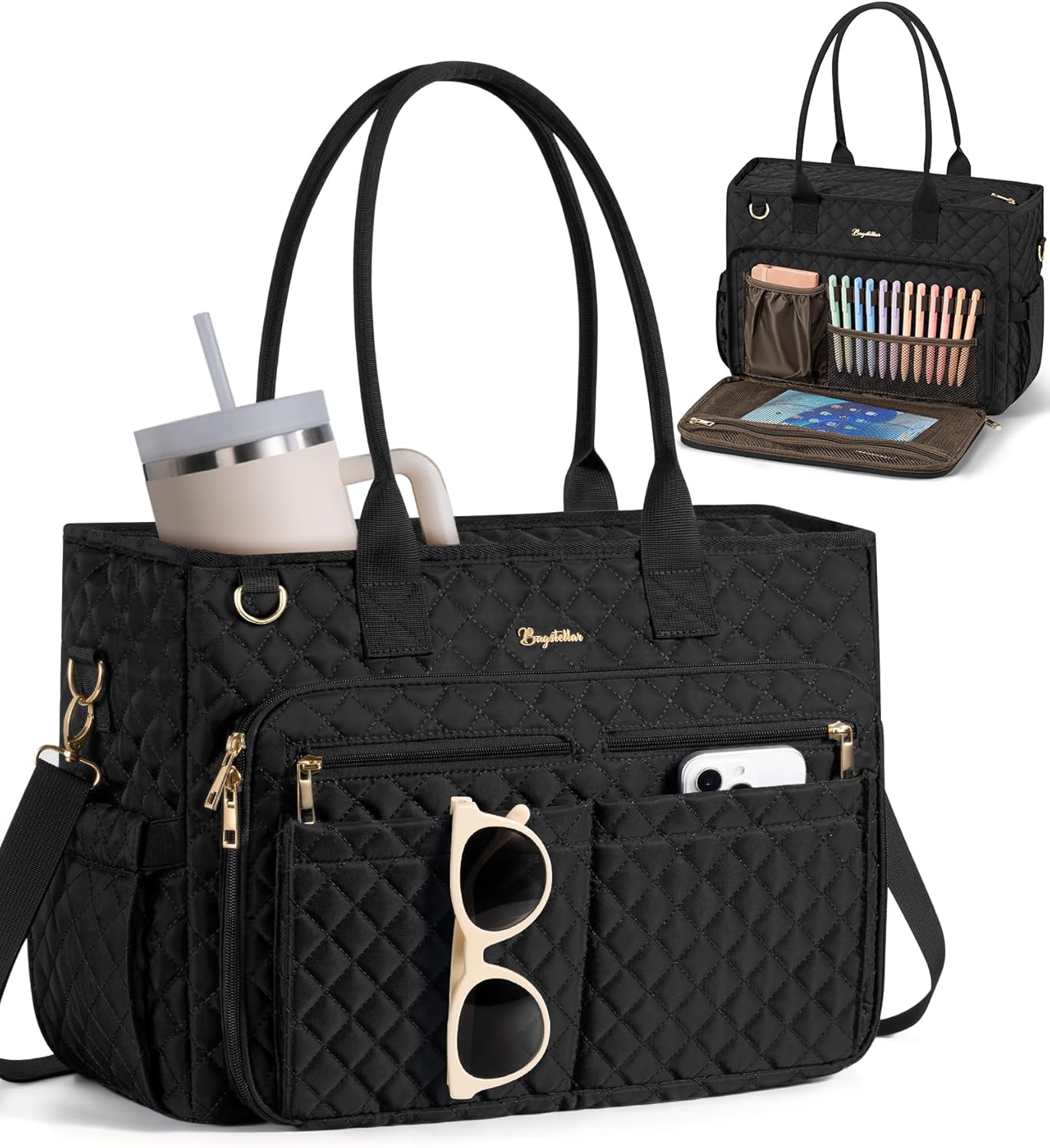 Bagstellar 15.6 inch 40oz Teacher Bags for Women, Laptop Work Tote Bag Quilted Nurse Bible Computer Shoulder Bag