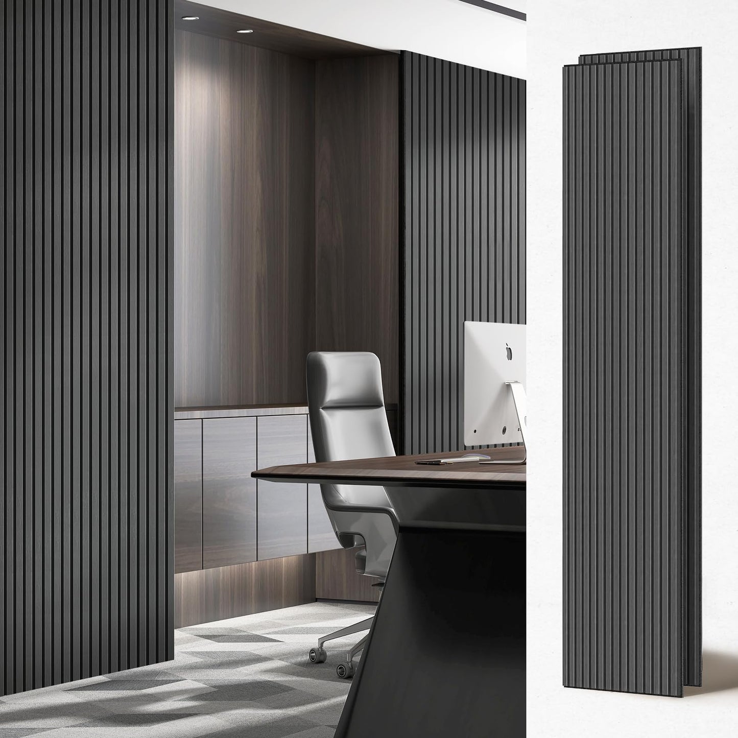PIWA Wood Acoustic Slat Panels,94 x 24 in,2-Pack-12mm MDF Surface with 9mm Sound-Absorbing Core-Dual-Layer Acoustic Wall Panels for Echo Reduction in Home Studio,Office & Living Room-Matte Black