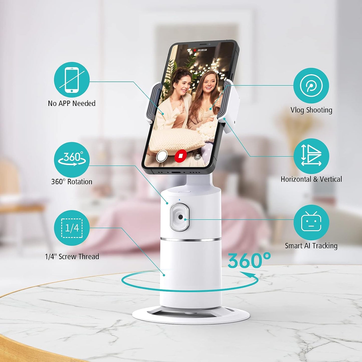 camrola 360 Auto Face Tracking Phone Holder, No App Required, Rotation Face Body Phone Tracking Tripod Smart Shooting
